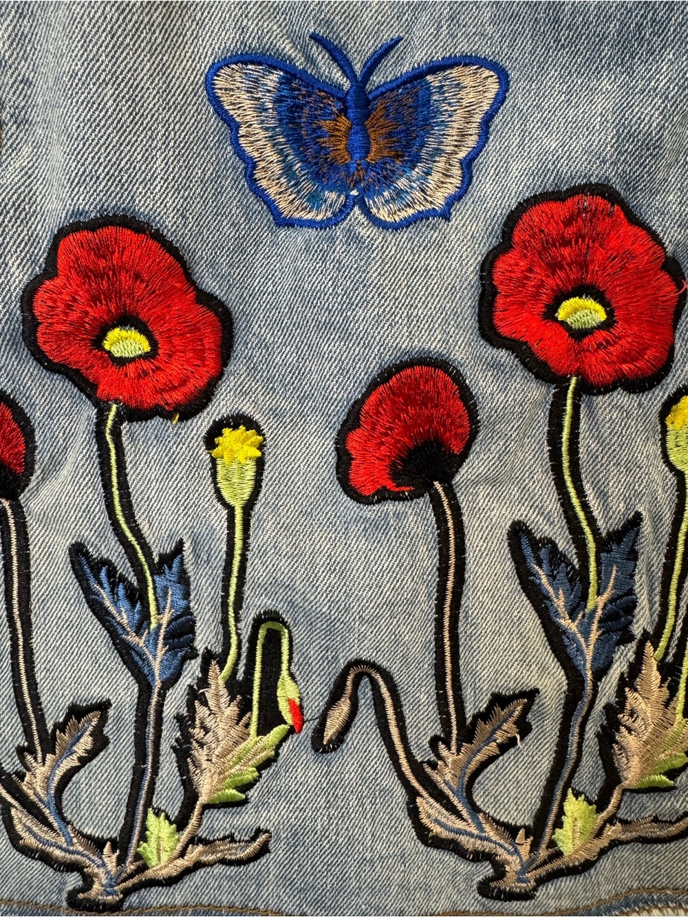 Signature Eight “Gucci” Inspired Denim Floral Embroidered Y2K Mini Skirt - Picture 3 of 7